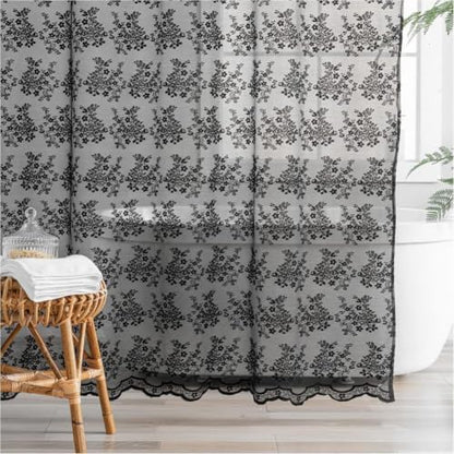 YJ YANJUN Black Lace Shower Curtain 84 inch Long, Gothic Bathroom Decor