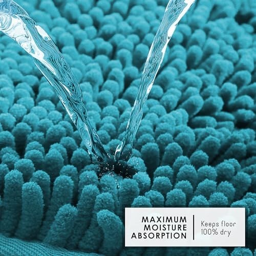 Hearth & Harbor Bathroom Rugs, Chenille Bath Mat - Machine Washable Bath Mats for Bathroom Non-Slip Backing Rubber, Quick Dry Bathroom Mat - Teal Bath Rug, 26x44