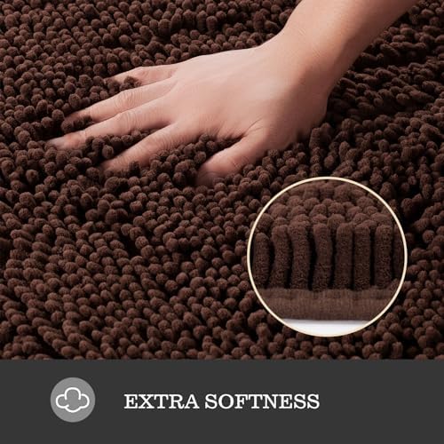 Yeaban Chenille Brown Bathroom Rug 36"x60",Non-Slip Rubber Backing