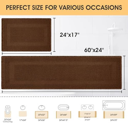 Waffle Bath Mat Set 2 Piece, Boho Woven Modern Bath Rug Absorbent Non Slip, Ultra Soft Bathroom Mats, Machine Washable Knit Bath Rugs with Tassels for Bathroom, Bedroom, Kitchen, Shower, Tub, Brown