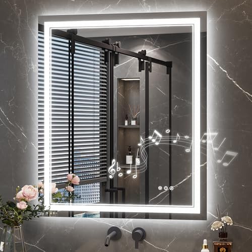 Keonjinn 30 x 36 Inch LED Bathroom Mirror with Lights, Frontlit & Backlit