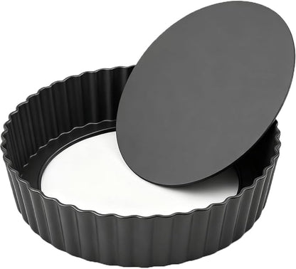 UWILLION 9.5 Inch Tart Pan 2.2 Inch Deep, Non-Stick Round Quiche Pan with Removable Bottom, Durable Carbon Steel Pie Pan for Cakes, Tarts, Pies and Mousse