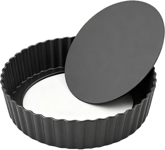 UWILLION 9.5 Inch Tart Pan 2.2 Inch Deep, Non-Stick Round Quiche Pan with Removable Bottom, Durable Carbon Steel Pie Pan for Cakes, Tarts, Pies and Mousse