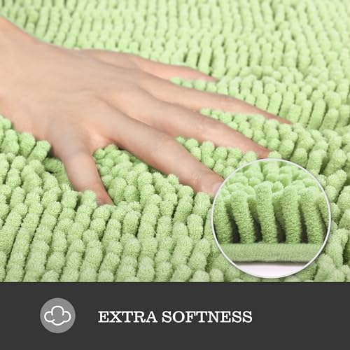 Yeaban Chenille Seafoam Green Bathroom Rug 26"x44", Non-Slip Rubber Backing