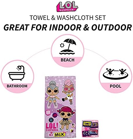 Franco LOL Surprise Kids Bath/Pool/Beach Soft Cotton Terry Towel with Washcloth 2 Piece Set, 50 in x 25 in