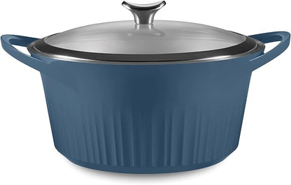 CorningWare QuickHeat 5.5-QT Cast Aluminum Dutch Oven With Lid & Non-Stick Ceramic Interior, Lightweight and Fast Even Heat Baking & Cooking, For Meats, Soup, Browning, Searing, French Navy
