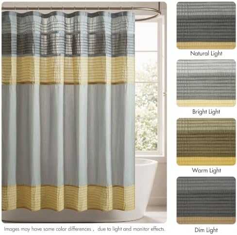 Madison Park Amherst 72 x 72 Bathroom Shower Curtain, Faux Silk, Yellow