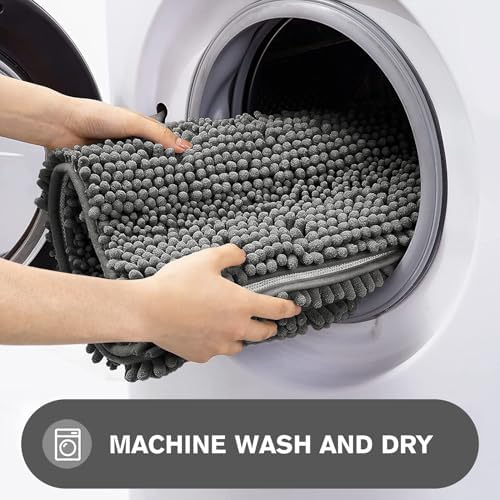 Bathroom Runner Rug 24 x 72 Non Slip – Extra Long Bath Mat | Absorbent and Washable Thick Chenille Runner Rug for Bathroom, Shower, Tub, Sink(Gray)