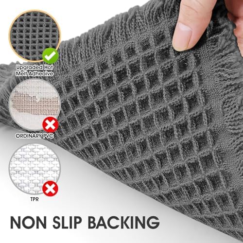 IM HOME Waffle Bath Mat Grey 36"x24", Boho Woven Modern Bath Mat Rugs, Absorbent Non Slip Bathroom Rugs, Soft Washable Bath Rugs with Tassels for Bathroom, Bedroom, Kitchen, Shower, Tub
