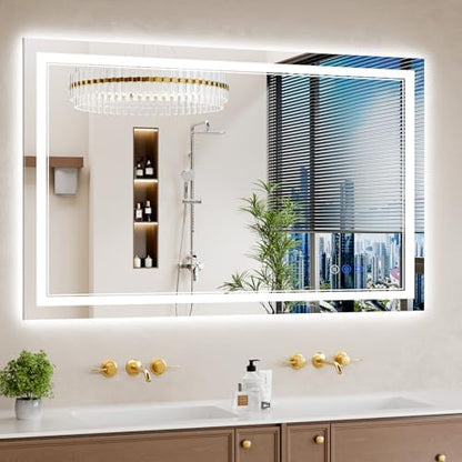 30"x48" LED Bathroom Mirror with Lights, Anti-Fog, Backlit + Front Lit, Dimmable, Led Vanity Mirror for Wall, Lighted Bathroom Mirror, 3 Colors, Shatter-Proof Tempered Glass