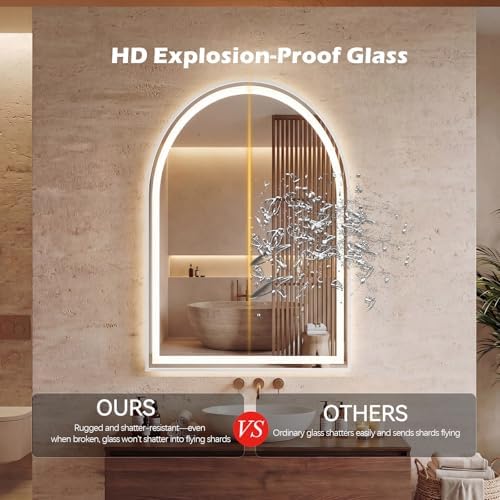 DUMOS 24"x32" LED Bathroom Mirror with Lights, Arched Vanity Mirror