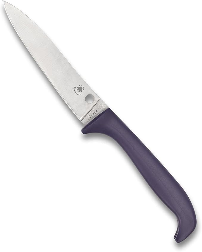 Spyderco Counter Puppy 6.9" Kitchen Knife with 3.46" Corrosion-Resistant 7Cr17 Stainless Steel Blade and Injection-Molded Purple Plastic Handle - Plainedge - K20PPR