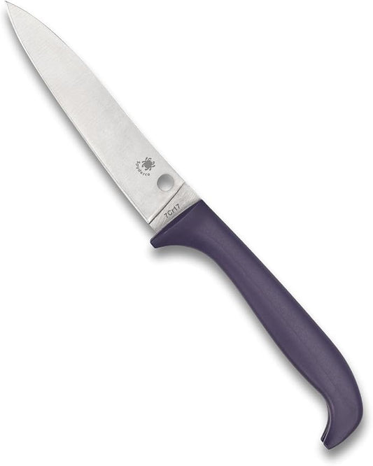 Spyderco Counter Puppy 6.9" Kitchen Knife with 3.46" Corrosion-Resistant 7Cr17 Stainless Steel Blade and Injection-Molded Purple Plastic Handle - Plainedge - K20PPR