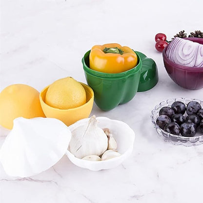 OUKEYI 2 Pieces Fruit and Vegetable Reusable Refrigerator Box Storage Bowls for，Green pepper/onion/Tomato/Lemon/garlic Shaped Containers with Lids ，Refrigerator Vegetable Crisper (tomatoes)
