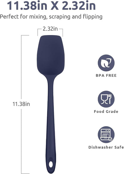 U-Taste Silicone Cooking Spoon Spatula: 480ºF Heat Resistant Food Grade 11.38" Flexible Rubber Kitchen Spoonula, Seamless Pastry Bowl Scraper for Mixing Scraping in Nonstick Cookware (Midnight Blue)