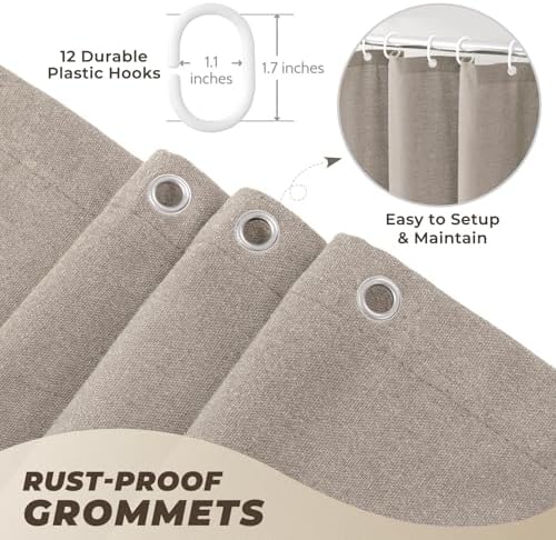 Linen Shower Curtain Boho Taupe Shower Curtain with Tassels 72"W x 72"L