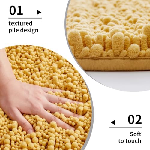 Disolla Yellow Bathroom Runner Rug 24x70 Inch - Extra Long Chenille Bath Mat, Luxury Shaggy Plush Absorbent Rug, Non-Slip Large Runner for Floor and Laundry Room