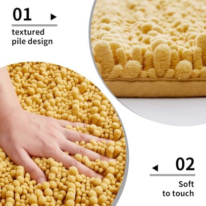Disolla Small Bath Mat 17x24 Inch - Chenille Yellow Bathroom Rug, Extra Soft Absorbent Plush Shaggy Bathmat, Non-Slip Machine Washable Floor Mat for Shower, Tub and Sink