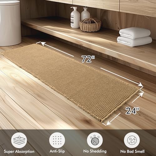 MIULEE Set of 2 Waffle Bathroom Runner Rugs Brown 2'x6'(24"x72")
