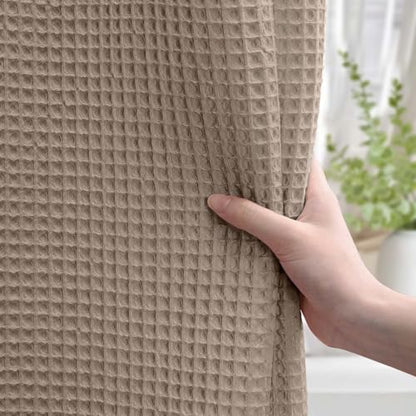 Waffle Weave Shower Curtain Heavyweight Cotton Fabric Beige 72Wx72L
