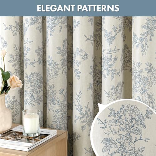 Linen Blue Floral Shower Curtain W72*L78 Inches Long