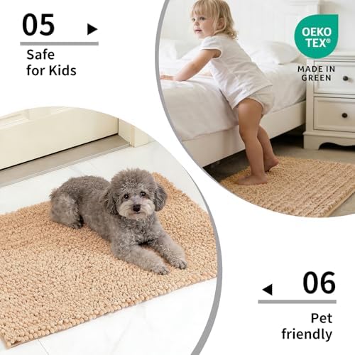 Disolla Small Bath Mat 17x24 Inch - Chenille Beige Bathroom Rug, Extra Soft Absorbent Plush Shaggy Bathmat, Non-Slip Machine Washable Floor Mat for Shower, Tub and Sink
