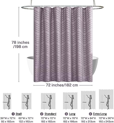 Siiluminisoy Extra Long Boho Shower Curtain Purple Woven Fabric 78 in Shower Curtain, Tufted Chevron Striped, 72 x 78, Modern Chic Textured Minimalist Cute Shower Curtain for Bathroom