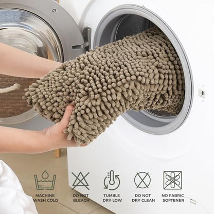 Bcoimo U Shaped Bath Rug Mat Set,2 Piece Chenille Latte Toilet Bathroom Rug