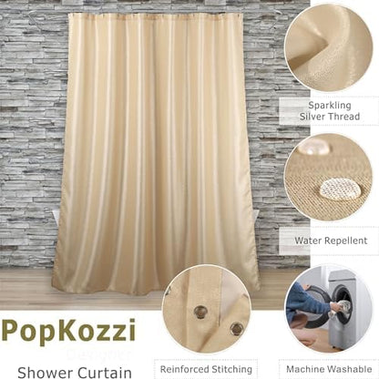 Champagne Gold Glitter Shower Curtain: Waterproof Washable, 78Lx72W