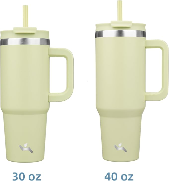 Konokyo 40 oz Tumbler with Handle and 2 Straws,2 in 1 Lid Insulated Water Bottle Stainless Steel Travel Coffee Mug,Macaron Green