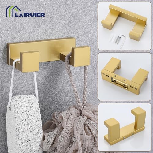 Lairuier Brushed Gold Bathroom Hardware Accessories, 4PCS Towel Bar Set