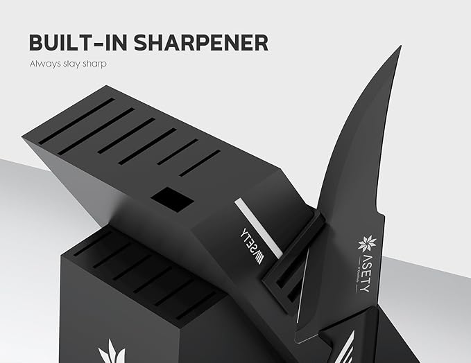 Knife Set - 15 PCS Kitchen Knife Set with Built-in Knife Sharpener Block - Stainless Steel Knife Block Set - Dishwasher Safe, Elegant Box for Men Women, Fathers day, White