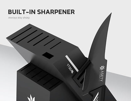 Knife Set - 15 PCS Kitchen Knife Set with Built-in Knife Sharpener Block - Stainless Steel Knife Block Set - Dishwasher Safe, Elegant Box for Men Women, Fathers day, White