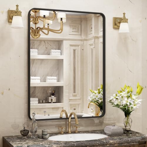 24x30 Inch Black Matte Framed Bathroom Mirror for Wall