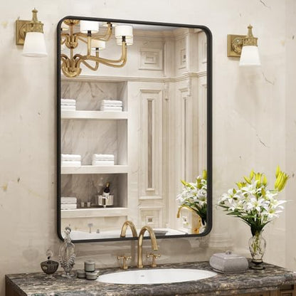 24x30 Inch Black Matte Framed Bathroom Mirror for Wall