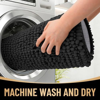 OLANLY Thick Chenille Bathroom Runner Rugs 47x24, Absorbent Bath Mat, Black
