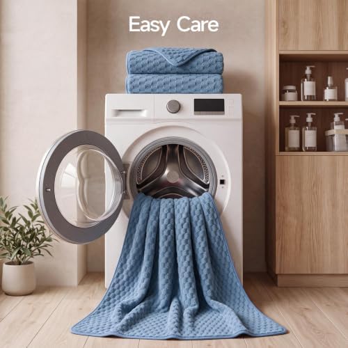 REDKISS Blue Gray Microfiber Bath Towel Large, 31”x 61” 4 Pack