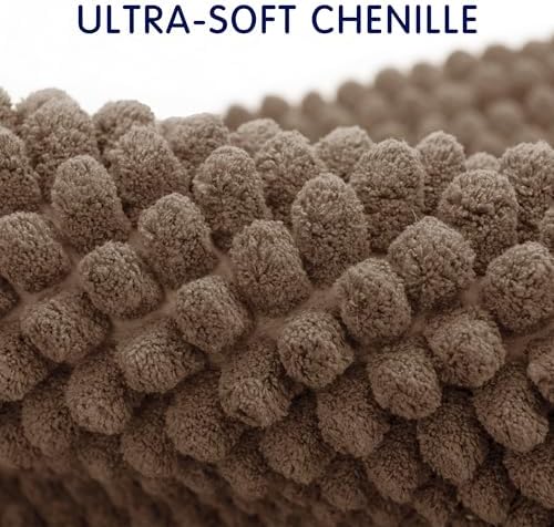 SUBRTEX Bathroom Rugs Chenille Bath Rug Soft Short Plush Bath Mat Soft Shower Mat Water Absorbent Shower Mat Quick Dry Machine Washable(Brown,18" x 24")