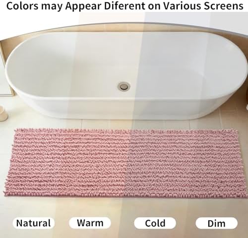 Disolla Pink Bathroom Rug 24x44 Inch - Thick Chenille Bath Mat, Large Shaggy Plush Absorbent Rug, Non-Slip Machine Washable Floor Mat for Double Vanity