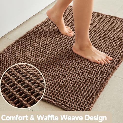 TYUU Waffle Bath Mat, Boho Bathroom Rugs Non Slip, 48x24 Mocha