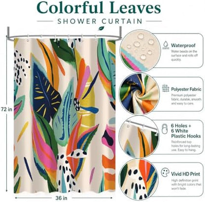 Colorful Abstract Shower Curtain, Floral Boho Modern Asthetic Plant Bathroom Curtain, Waterproof Polyester Fabric Shower Curtain Set with Hooks 36x72 Inch