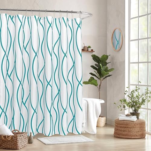 Fabric Modern Extra Long Shower Curtains for Bathroom-Turquoise and White