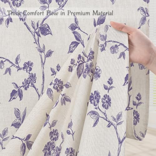 MitoVilla Purple Linen Floral Shower Curtain for Bathroom, 72 x 72