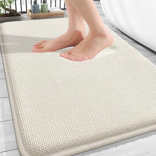 OLANLY Thick Memory Foam Bathroom Rugs 34x21, Absorbent Bath Mat, Ivory