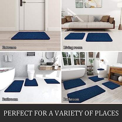 YIHOUSE Bathroom Rugs Mat Set, Memory Foam Bath Mat 5 Piece Navy Blue