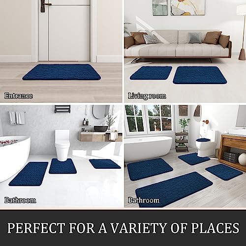 YIHOUSE Bathroom Rugs Mat Set, Memory Foam Bath Mat 2 Piece Navy Blue