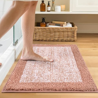 Bathroom Rugs 24x17 Non Slip Washable, Soft Absorbent Bath Mat Pink