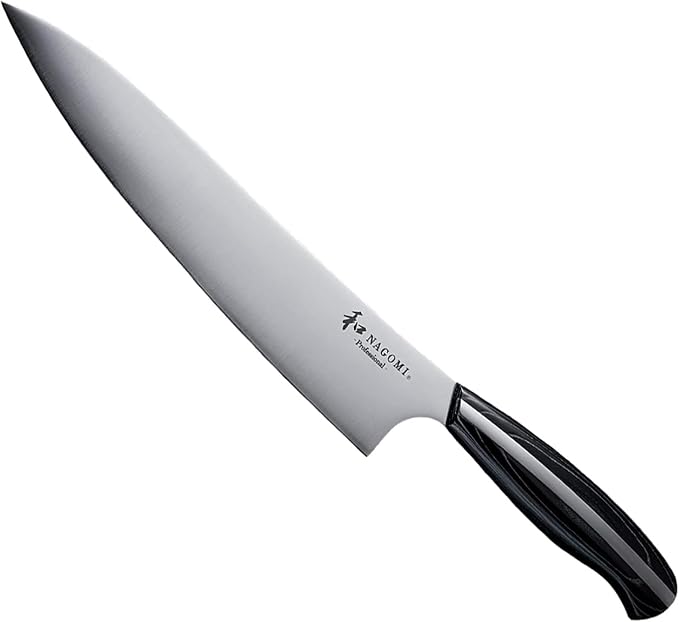 NAGOMI Professional 9.5 inch Chef Knife - Made in Seki, Japan -Blade in Rare Stainless Steel & Black Pakkawood Handle