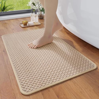 YDKGL Bathroom Rugs Non Slip, Foam Weave Texture Bath Mat, Brown 16x24