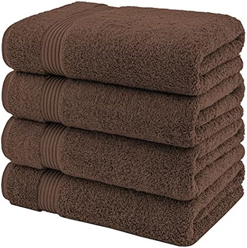 American Veteran Towel, 100% Cotton Turkish Bath Towels for Bathroom 4 Pack, 27x54 Extra Large Premium Soft Drying Bathroom Towels, Brown